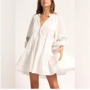 CLEOBELLA JADA TIERED MINI DRESS FLORAL EMBROIDERY WITH SLEEVES SIZE MEDIUM
